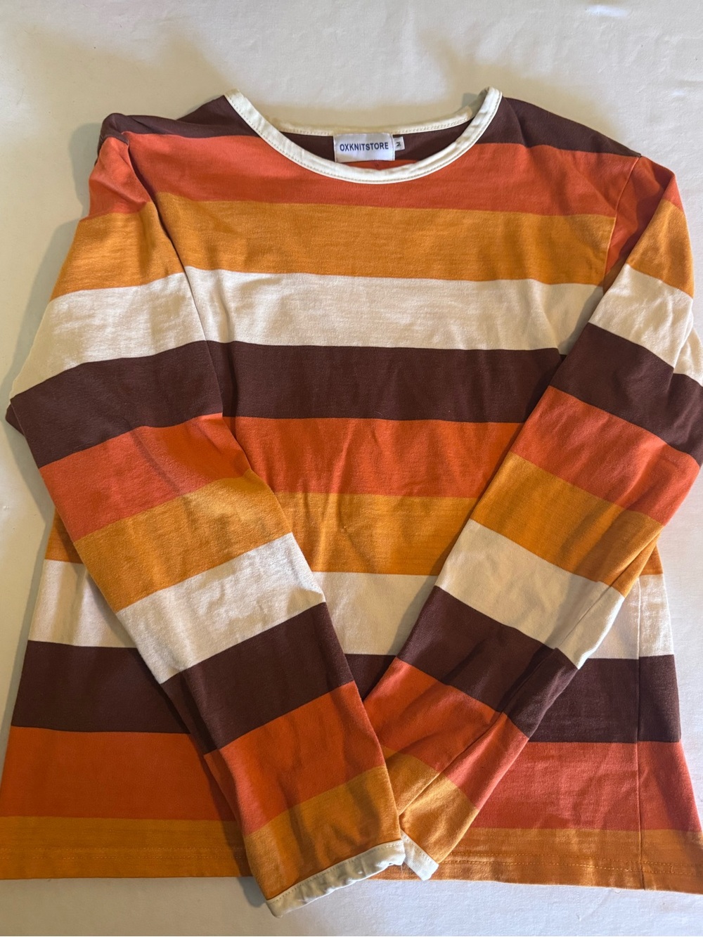 Oxknit Store Men's Long-Sleeve Stripe Shirt - Orange, Brown & Cream